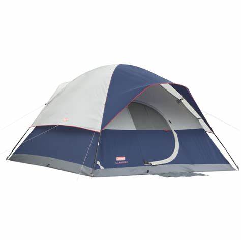 Top 2025 Family Camping Tents: Picks for Every Budget and Adventure 3 A spacious Coleman Sundome 6 tent featuring a blue and gray exterior, designed for family camping, with ample ventilation windows and a front entrance.