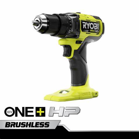 Ryobi ONE+ HP 18V brushless drill with a bright green body and black components.