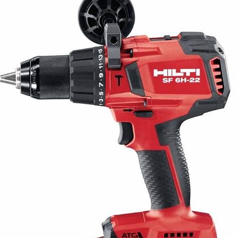 A Hilti SF 6H-22 cordless drill featuring a red and black design, showcasing its ergonomic grip and drill chuck.