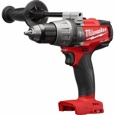 A red and black Milwaukee cordless drill with a side handle and adjustable torque settings, designed for heavy-duty use.