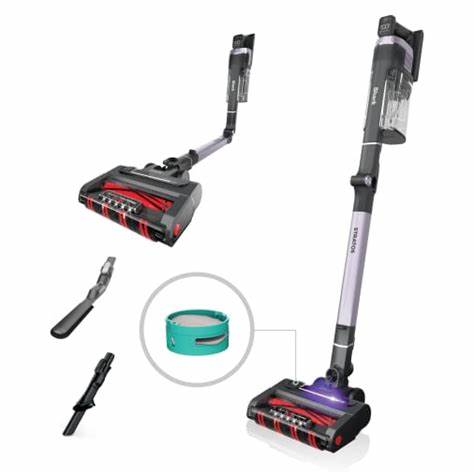 Top 2025 Stick and Upright Vacuums: Expert Picks 4 Shark Stratos Cordless Stick Vacuum with various attachments, featuring a DuoClean roller head and a design that allows for efficient cleaning on multiple floor types.